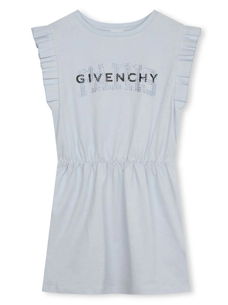  Givenchy Kids Logo-embellished Ruffled-sleeves Dress - Blue 