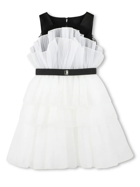  Givenchy Kids Pleated Ruffle Tulle Dress - White 