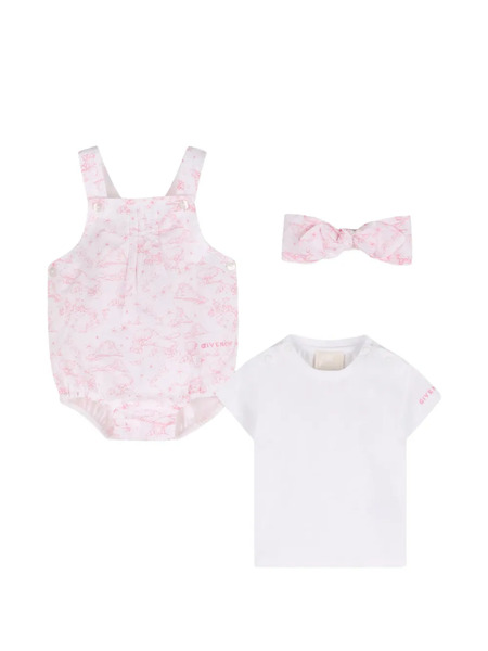 Givenchy Kids Printed-overalls T-shirt Set - White 