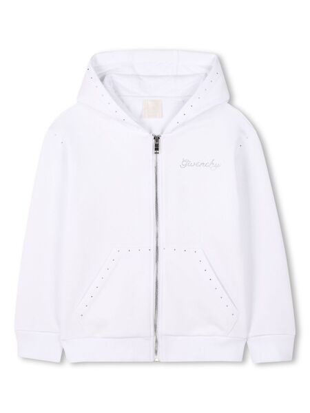  Givenchy Kids Rhinestone-logo Zipped Hoodie - White 