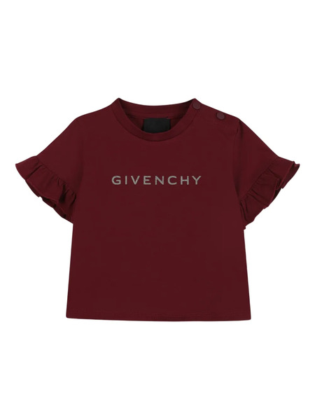  Givenchy Kids Ruffle-trim Logo-print T-shirt - Red 
