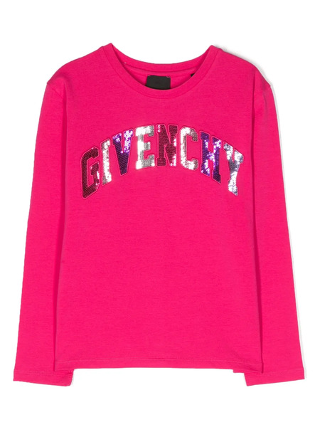  Givenchy Kids Sequinned-logo Long-sleeve T-shirt - Pink 