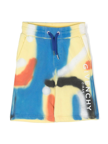  Givenchy Kids Spray-paint Print Track Shorts - Yellow 