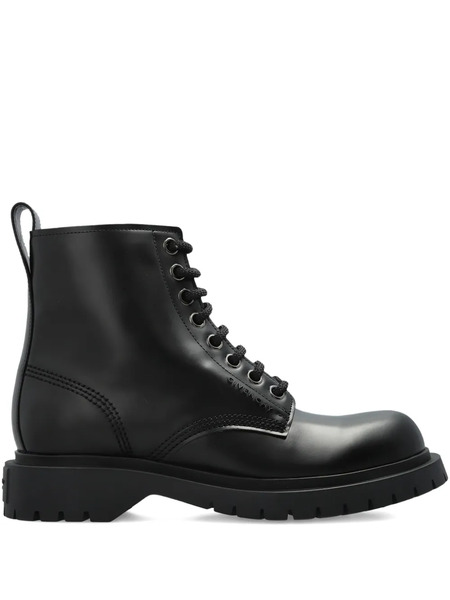  Givenchy Lace-up Leather Biker Boots - Black 
