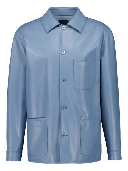  Givenchy Leather Button-down Overshirt - Blue 