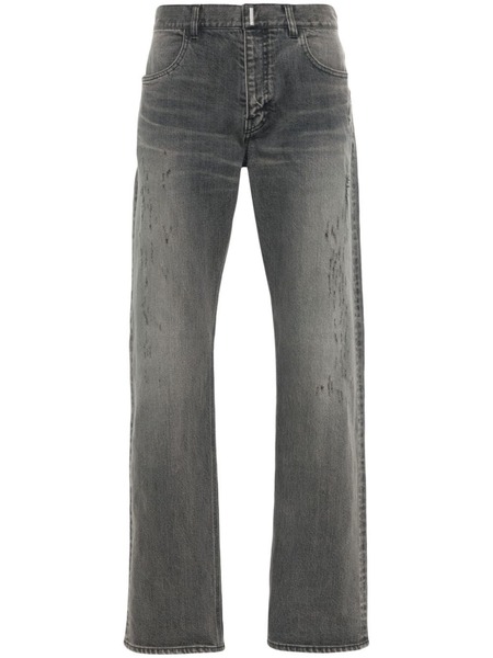  Givenchy Logo-plaque Distressed Straight Jeans - Grey 