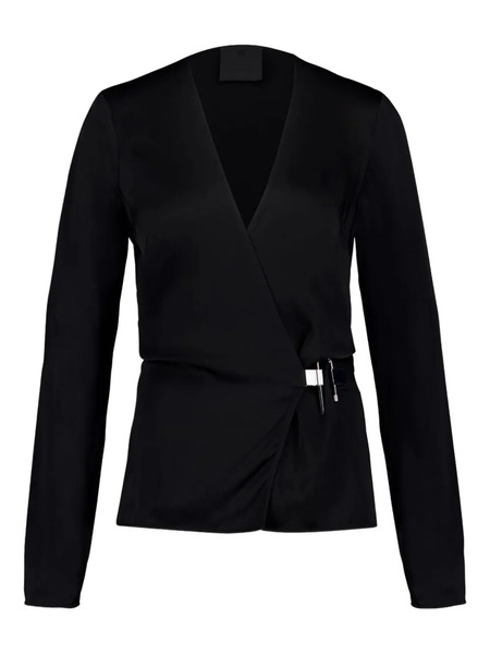 Givenchy V-neck Satin Wrap Top - Black 
