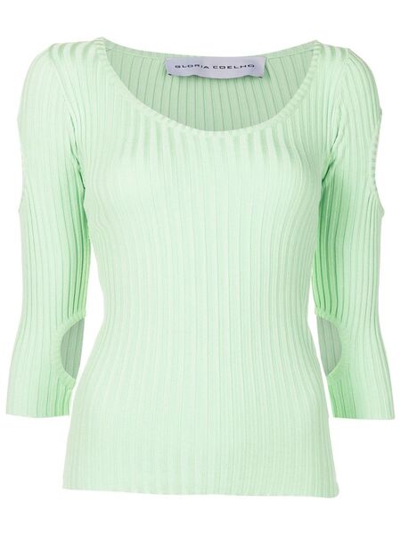  Gloria Coelho Cut-out Three-quarter Sleeve Top - Green 