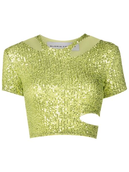  Gloria Coelho Sequin-embellished Cropped Top - Green 