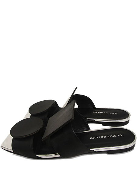  Gloria Coelho Square-toe Circular-detail Flat Sandals - 1002 Preto 