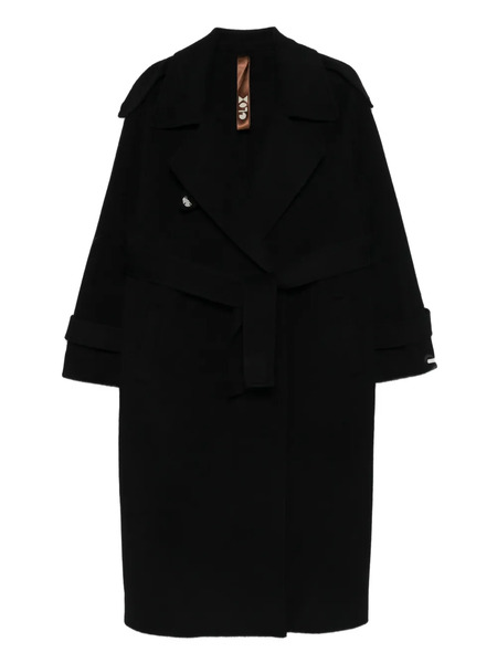  Glox Belted Long-sleeve Coat - Black 