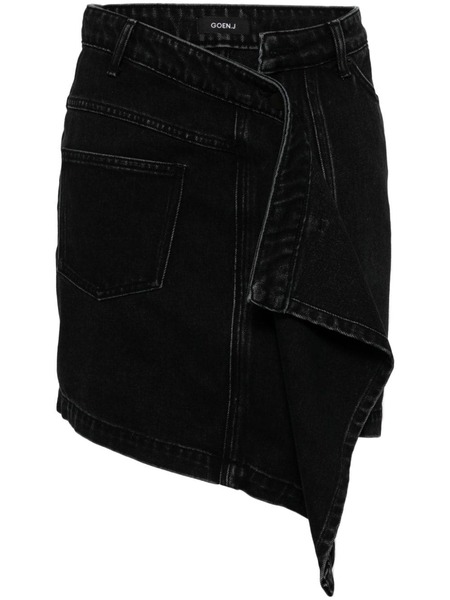  Goen.j Asymmetric Draped Denim Skirt - Black 
