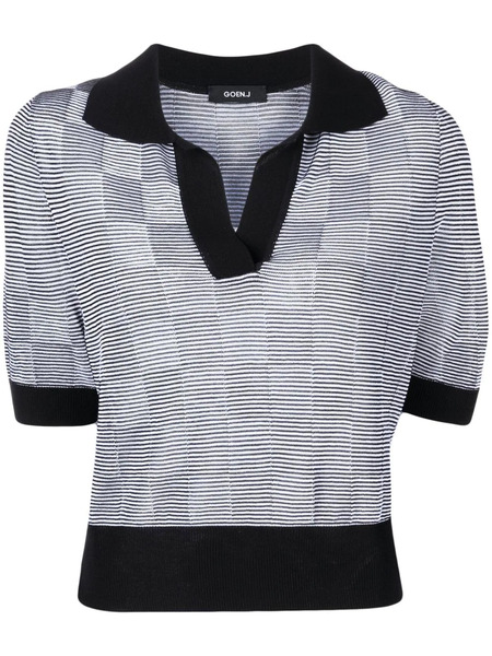  Goen.j Checkerboard-print Short-sleeved Top - Black 