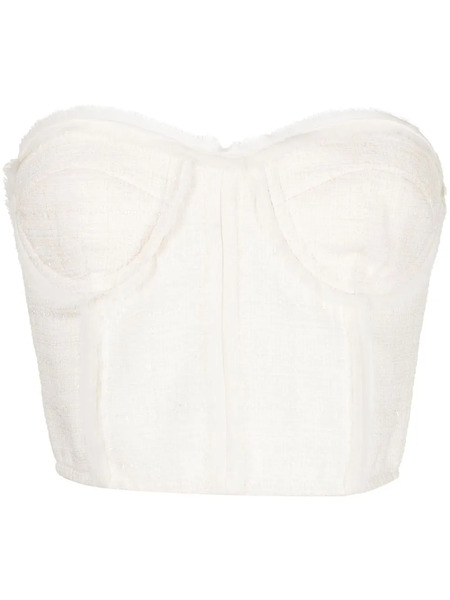  Goen.j Chiffon-trimmed Tweed Bustier Top - Neutrals 