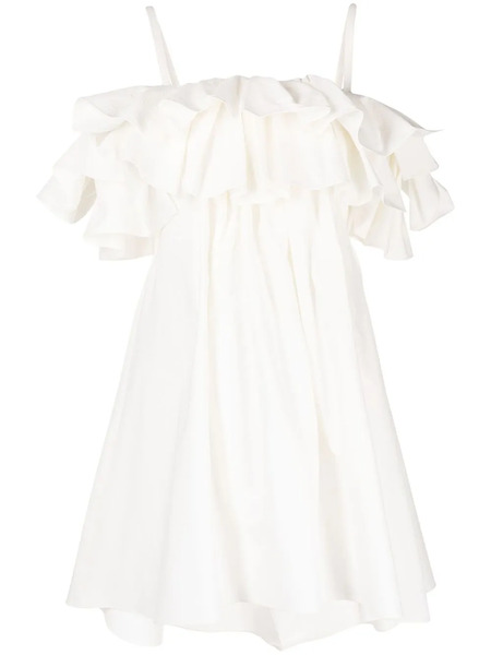  Goen.j Cold-shoulder Ruffled Dress - White 