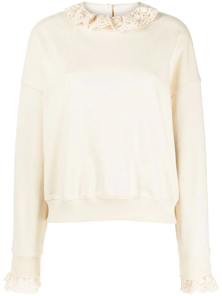  Goen.j Crochet-trim Crew-neck Sweatshirt - Neutrals 