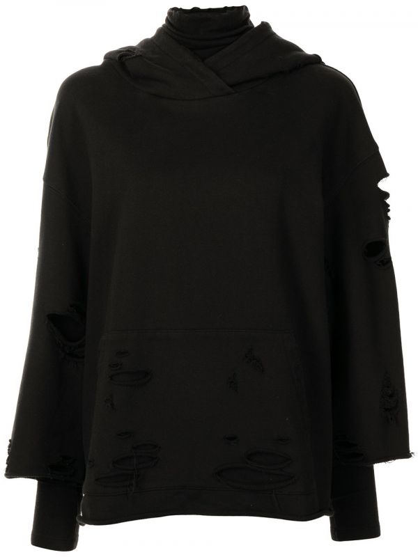  Goen.j Destroyed Layered Hoodie - Black 