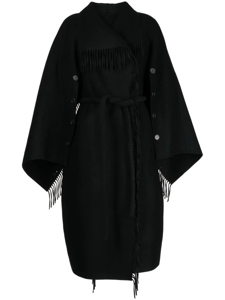  Goen.j Double-breasted Fringe-detail Wool Coat - Black 