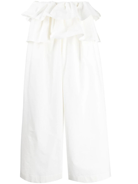  Goen.j High-waisted Ruffled Trousers - White 
