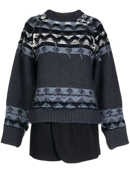  Goen.j Layered Distressed Fair Isle-knit Sweater - Blue 