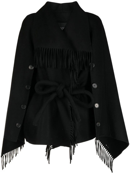  Goen.j Layered-fringed Cape Coat - Black 