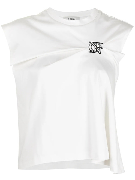  Goen.j Logo-embroidered Tuck-pleated Top - White 