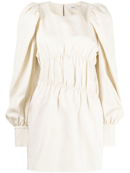  Goen.j Puffed-sleeves Ruched Dress - Neutrals 