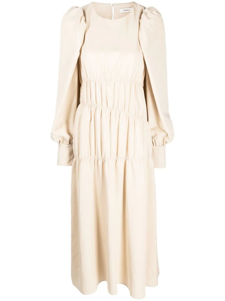  Goen.j Ruched Puffed-sleeve Midi Dress - Neutrals 