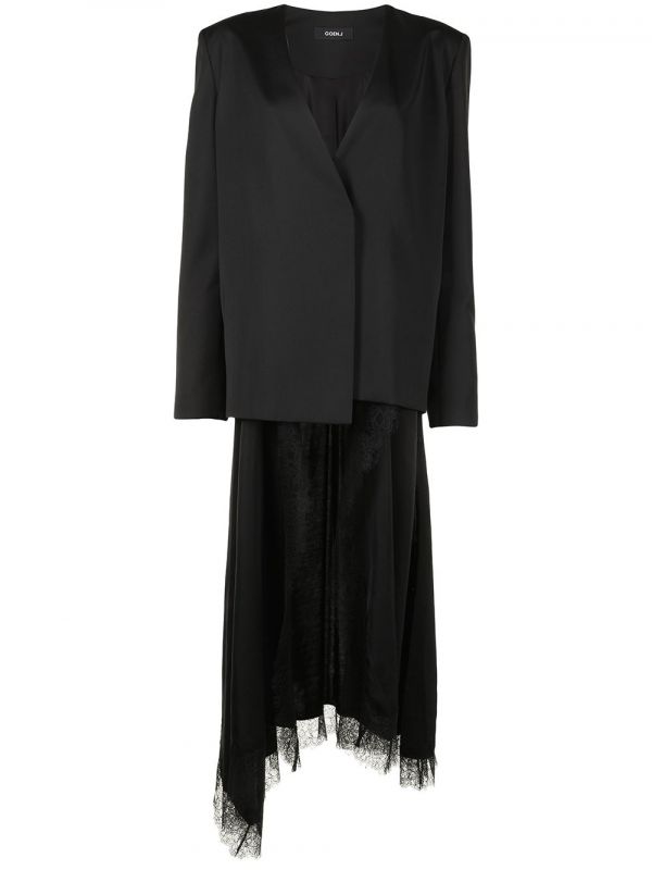  Goen.j Silk-wool Blend Wrap Blazer - Black 
