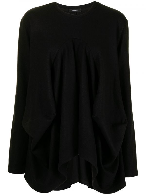  Goen.j Structured Draped Jersey Top - Black 