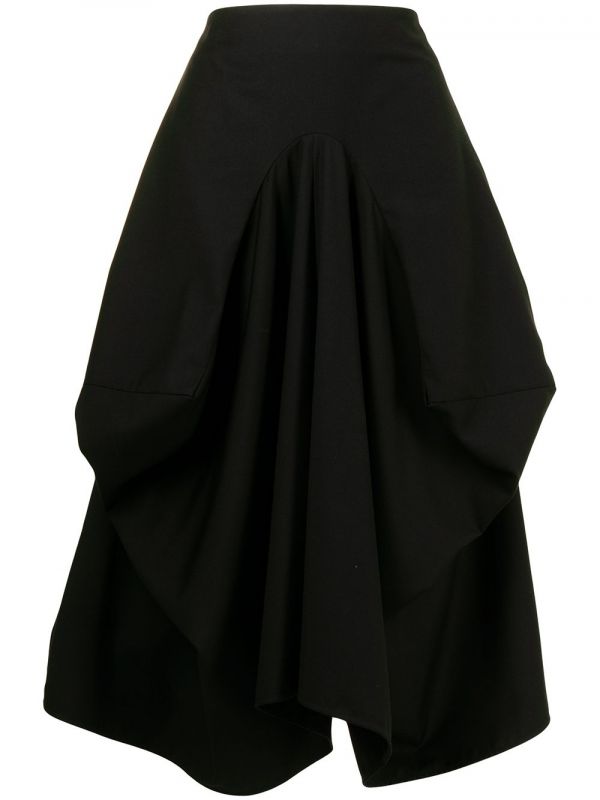  Goen.j Structured Draping Midi Skirt - Black 