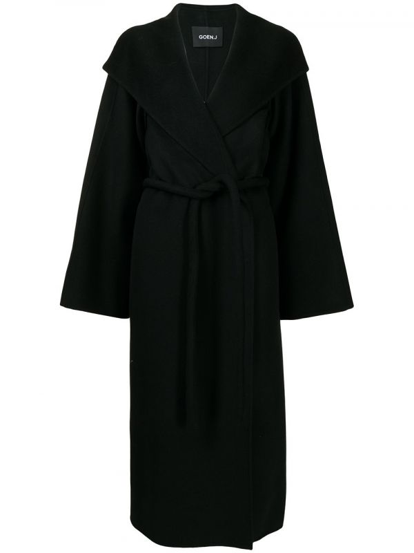  Goen.j Tie-waist Wool-blend Double-faced Coat - Black 