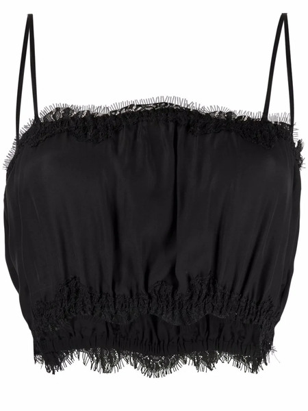  Gold Hawk Lace-trim Silk Crop Top - Black 
