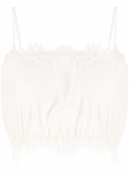  Gold Hawk Lace-trim Silk Crop Top - White 