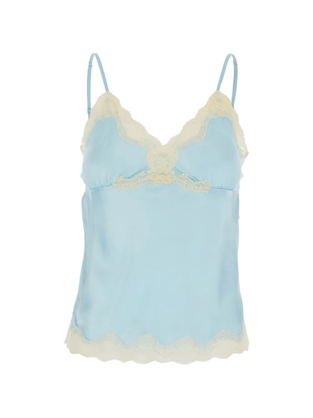  Gold Hawk Lace V-neck Sleeveless Top - Blue 