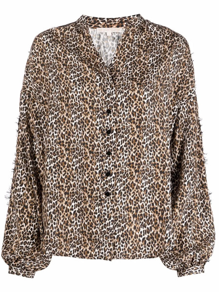  Gold Hawk Silk Leopard Print Blouse - Neutrals 