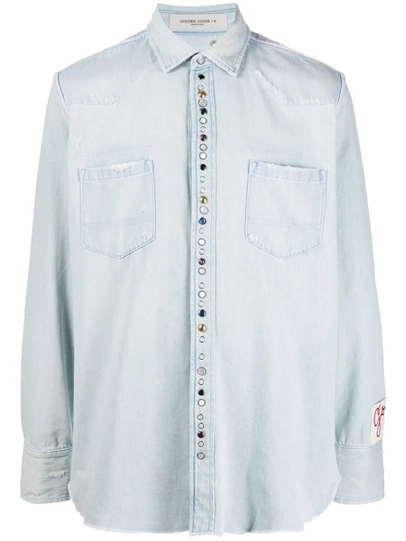  Golden Goose Bleached Denim Shirt - Blue 
