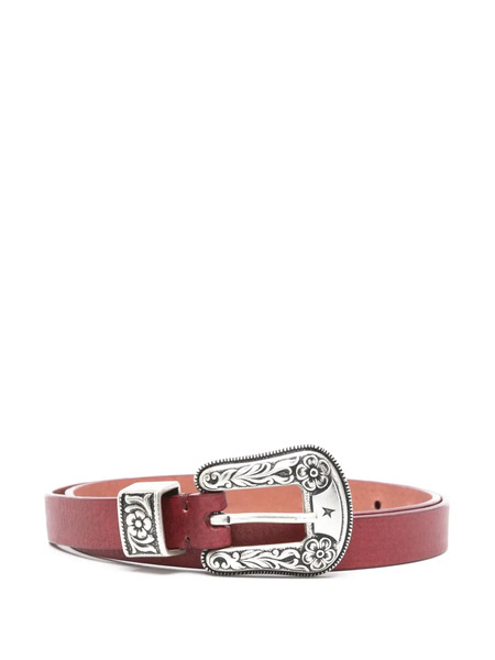  Golden Goose Floral-engraved Buckle Leather Belt - Red 