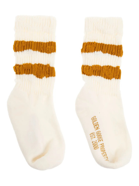  Golden Goose Kids Distressed Striped Socks - White 