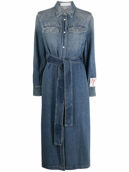  Golden Goose Logo-patch Long-sleeve Denim Dress - Blue 