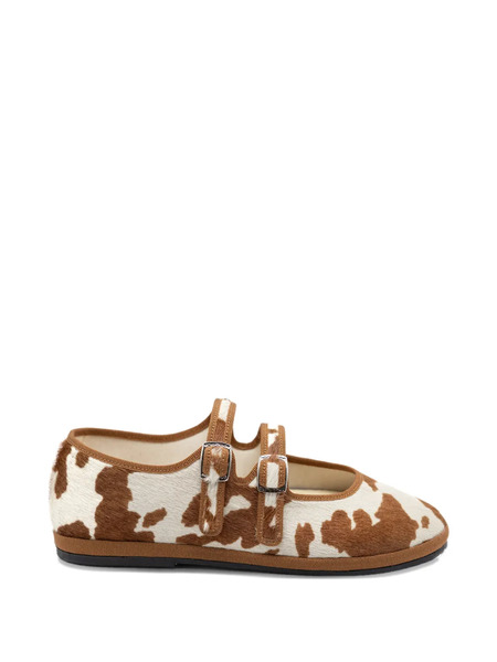 Gondolina Cow-print Double-strap Mary Jane Ballet Flats - Brown 
