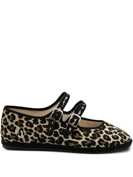  Gondolina Mary Jane Leopard-pattern Double-lace Ballet Flats - Brown 