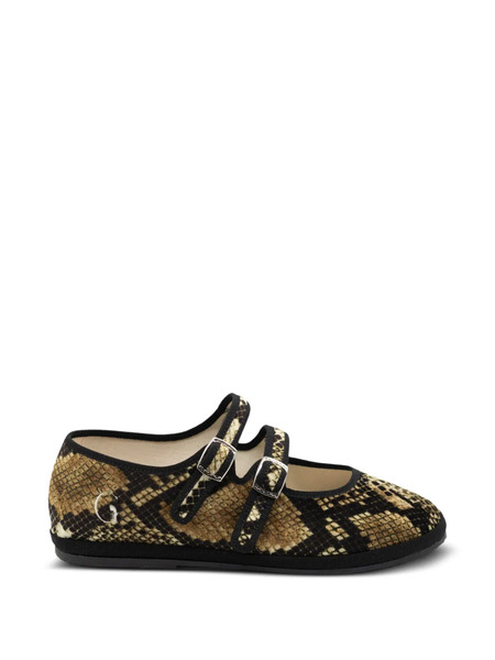  Gondolina Snake-print Mary Jane Ballet Flats - Brown 
