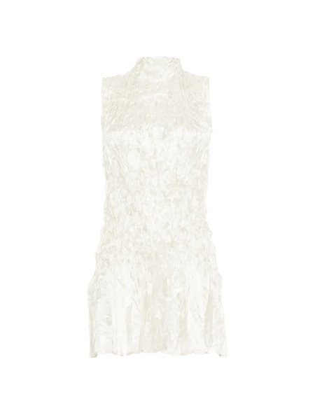  Gongdid Design High-neck Gathered Mini Dress - White 
