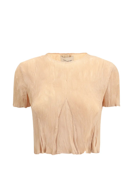  Gongdid Design Pleated Crop Top - Neutrals 