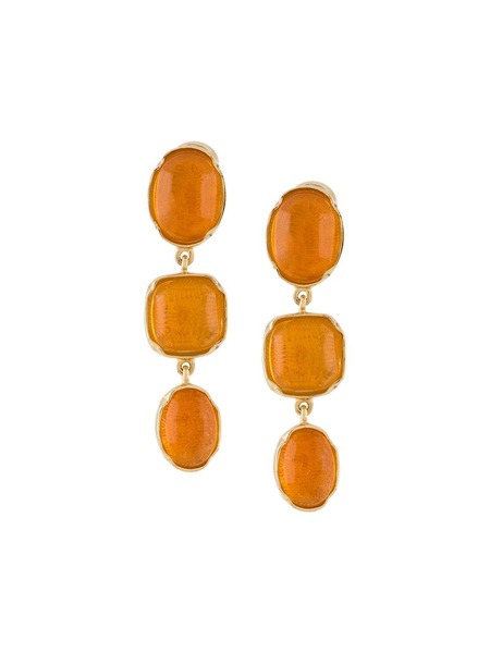  Goossens Three Cabochons Clip Earrings - Gold 