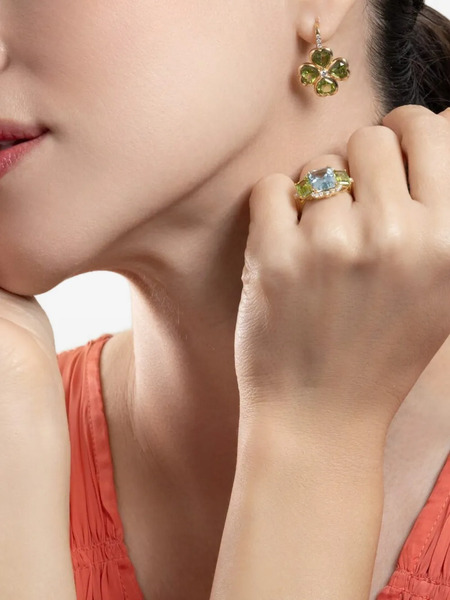  Goshwara G-one Clover Diamond And Peridot Earrings - Gold 