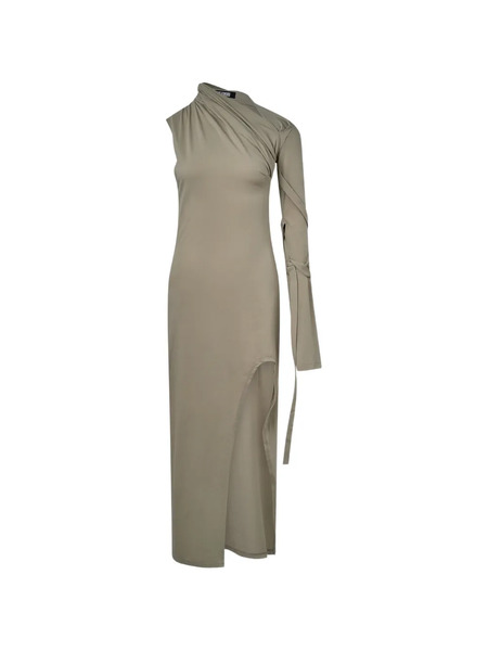  Grace Elwood Draped Asymmetric Midi Dress - Neutrals 