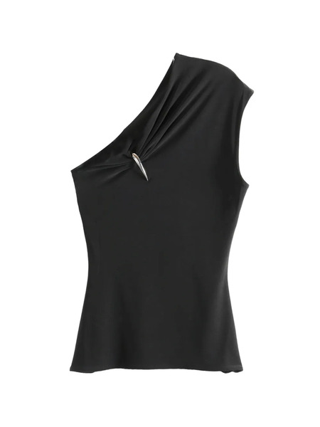  Grace Ling Claw One-shoulder Top - Black 
