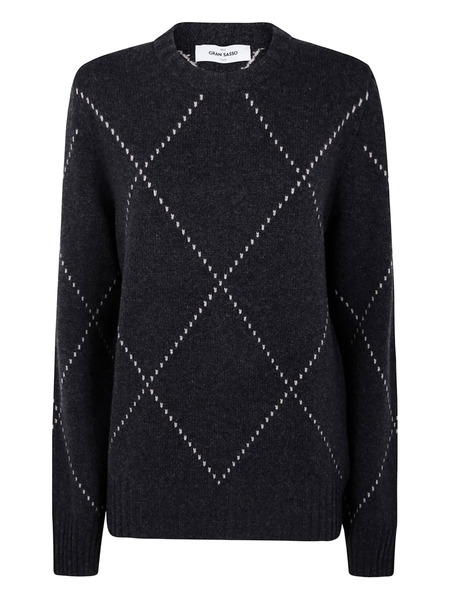  Gran Sasso Diamond-pattern Wool Sweater - Black 